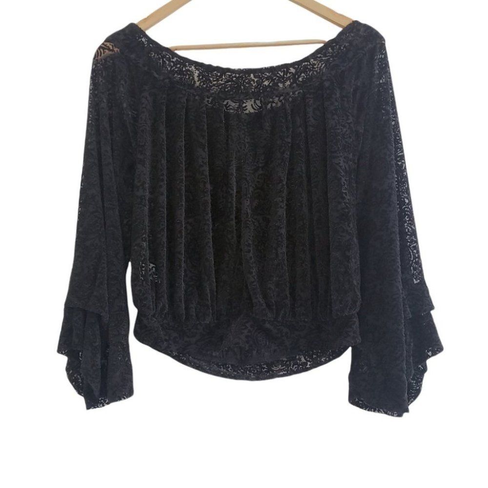 Free People Ginger Berry burnout velvet off the shoulder top black XS - Picture 6 of 12